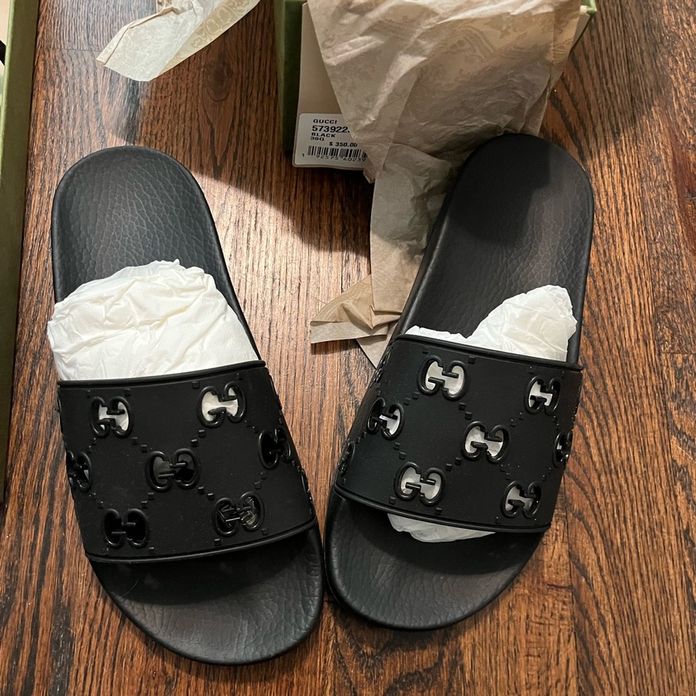 Gucci Black Slides with Logo Accent